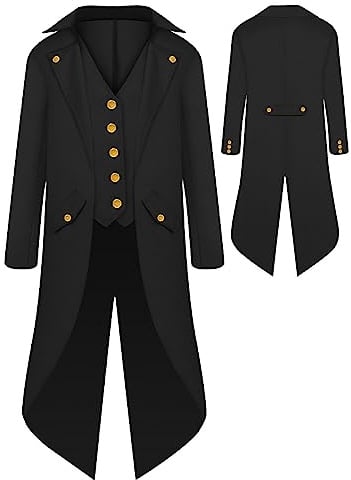 SEAUR Abrigo gótico medieval para niños, color negro, chaqueta steampunk, cosplay, carnaval, Halloween, disfraz para niños 125-165