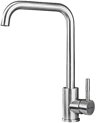 BONADE Grifo mezclador de acero inoxidable SUS304 de alta presión, giratorio 360°, grifo monomando apto para fregadero de cocina, cepillado