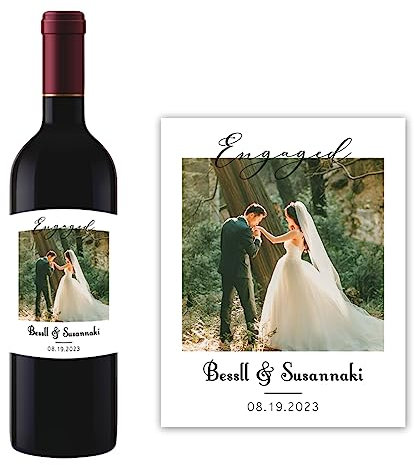 Certykllp Custom Photo Wine Bottle Label Sticker Personalized Wedding Champagne Bottle Labels Wedding Party Collection Wine Bottle Label Stickers for Wedding Engagement Anniversary
