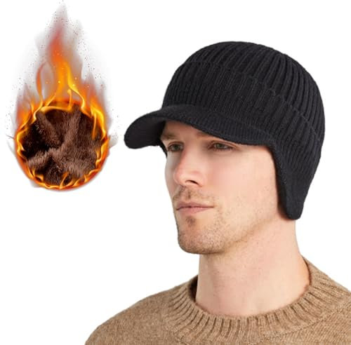 TOPLAZA Casquette Bonnet Homme Hiver avec Cache Oreille Tricoté Coupe-Vent
