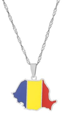 Cernomal Halskette Mit Anhänger Mit Karte Der Flagge Rumäniens – Accessoires, Ethno-Stil, Emaille-Anhänger, Halsreif, Patriotisches Symbol, Krawatte, Geschenk, Wasserwellen-Pulloverke