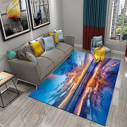 Kinderteppich Wunderschöne Landschaft Am Meer In Der Abenddämmerung - Kurzflor Teppich Kinderzimmer Spielteppich Antiallergen Und Extra Weich - Babyzimmer Teppiche Für Junge Und Mädchen Baby -5K6Z-X8I