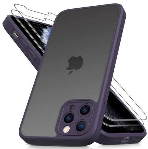 Mootobo for iPhone 11 Pro Case, 3 in 1 [Military Grade] Shockproof Phone Bumper Cover, Built-in 2 HD Screen Protector, Frosted Translucent Back Phone Cover, for 11 Pro 5.8-Inch – Deeppurple