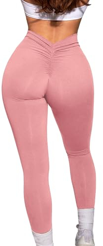 HAWILAND Push up Leggings Damen - Boom Booty Leggings High Waist Scrunch Butt Sportleggins lang für Fitness Yoga Workout #3 Rosa S