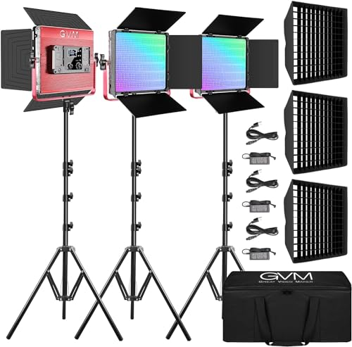 GVM 1200D RGB Videoleuchte Softbox, APP-Steuerung 3200K–5600K LED Videobeleuchtung, 360° Vollfarb LED Studiolicht Fotografie Dauerlicht für YouTube Film Streaming Fotografie Studioset, Videolicht Set