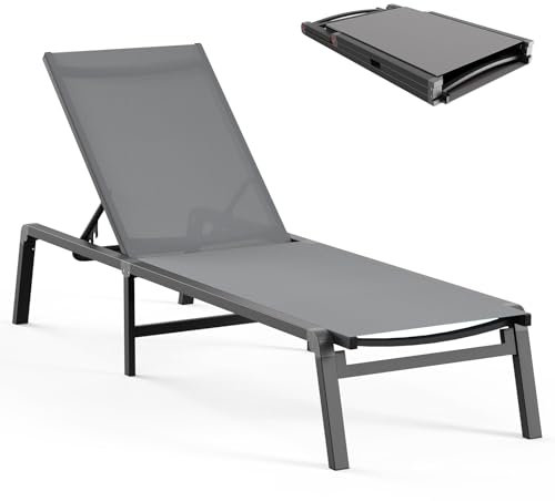 Aluminium-Camiselongue für den Außenbereich, zusammenklappbar und montierbar, mit 5 verstellbaren Rückenlehnen, Terrassen-Lounge-Sessel für den Außenbereich, Pool, Strand, Pool, Grau