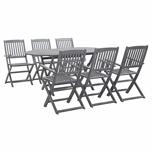 Gecheer 7-TLG.Garten-Essgruppe Gartengruppe Gartengarnitur Sitzgruppe Gartenset Gartenmöbelset Mit Schirmloch in der Tischmitte,Terrassenmöbel inkl.1 oval Esstisch und 6 Klappstühle
