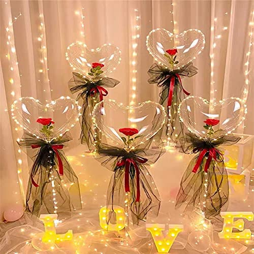 5 Stück Transparente Luftballons Rote LED Herz Ballons, Leuchtende Luftballons, Helium LED Ballon, LED Bobo Ballons, Lichter Ballon für Geburtstagsparty Deko (5pcs Rot)