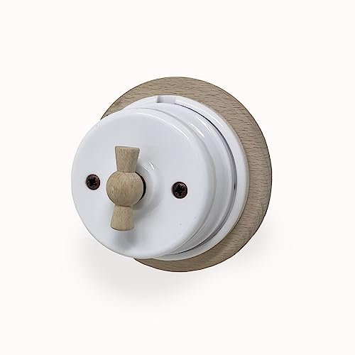 LaMorell LightDesign INTERRUPTOR/DESVIADOR DE PORCELANA MANDO DE ASOLA Y BASE DE MADERA