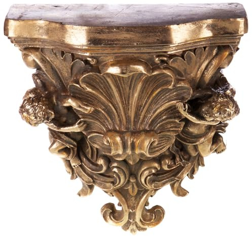 Barock Wandkonsole Palazzo Dario – Goldene Ablage mit Engel-Figuren, Antikstil Wandregal, Vergoldet & Patiniert, Luxuriöse Wanddekoration im historischen Barock-Design lup130 Palazzo Exklusiv