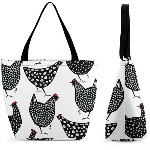 GIOKQB Schwarzes Huhn Damen Handtasche Shopper Umhängetasche Schultertasche Tragetasche Mit Reißverschluss 28.5x18x32.5cm