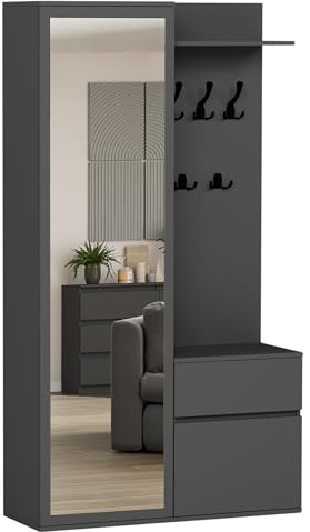 Framire Kleiderschrank Garderobe Spiegelaufhänger Schuhschrank Anthrazit 100 x 181,6 x 35 cm
