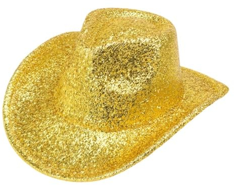 1 Stück Western Cowboyhut mit Pailletten Unisex Glitzer Kappe Bühnenpartyhut Vintage Breiter Krempe Jazzhut Partyhut für Abschlussball Bühnenperformance Disko Maskerade Festival,Gold