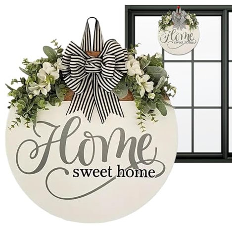 Panneau Home Sweet Home, décoration murale Home Sweet Home,Panneau de bienvenue Home Sweet Home pour porte d'entrée | Frontons muraux de fleurs rustiques de 30cm, décorations murales de porche de