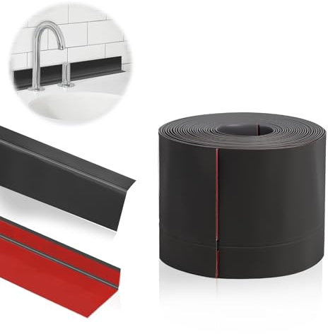 DBREAKS Plinthe Souple Adhésive, 5M Plinthe souple autoadhésive PVC, 50*20mm Ruban d'étanchéité PVC, PVC Plinthe Adhesive, Plinthe Cuisine Corniere PVC Autocollante pour cuisine salle de bain (Noir)