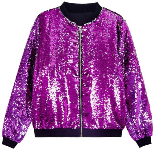Beokeuioe Baseball Bomberjacke 70er Disco Party Karneval Kostüm Herren Metallic Pailletten Jacke Zip Glitzer Blouson Jacke Kurz Clubwear Glänzend Pilotenjacke Sequin Cardigan