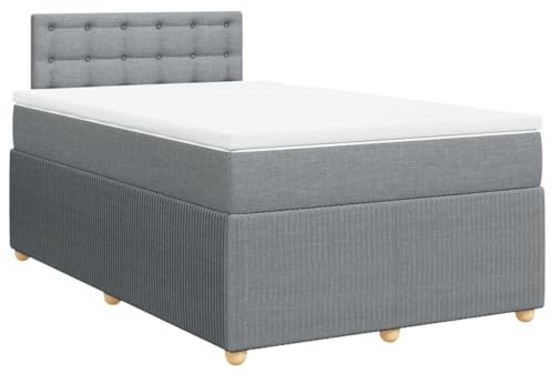 vidaXL Boxspringbett, Doppelbett mit Matratze Matratzenauflage, Bettgestell mit Kopfteil, Polsterbett Bett für Schlafzimmer, Hellgrau 120x190cm Stoff