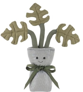 Apricot Lamb Monstera Vase Fensterblatt Pflanze Plüschtiere für Kinder, weiche niedliche Kuscheltier für Baby Mädchen und Jungen, Flauschige Monstera Vase Grün 33 cm