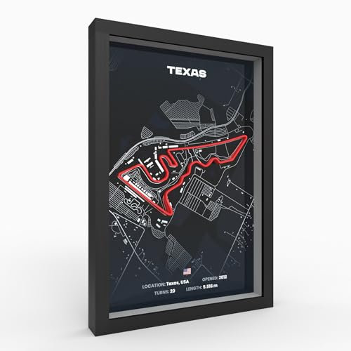 USA GP 3D Poster im Holzrahmen I Hochwertiger 3D Druck I Racetrack I Rennstrecken Poster I Geschenk für Mann oder Motorsportfans zu Weihnachten, Ostern