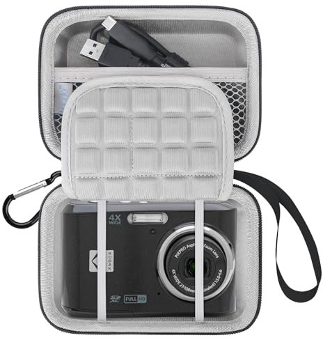 Lacdo Étui de Transport Caméra pour Appareil Photo Kodak PIXPRO FZ55 / FZ45 / FZ53 / FZ43 16MP Digital Camera, Video Vlogging Camera Trave Bag, Sac en Filet pour Batteries, Noir+Gris