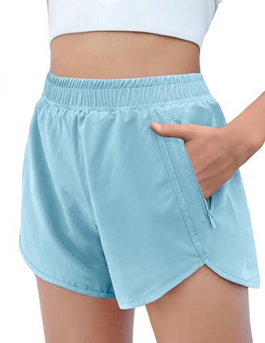 Arshiner Girls Shorts Kids Summer Sport Tennis High Waisted Short Pants | 2 in 1,Solid Color,Running,Cycling,Training,Active Pants,with Zip Pockets,Dancing,Gymnastic,Breathable,Children,5-13 Years