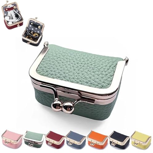 Mini Jewelry Case, Mini Coin Purse, Leather Mini Jewelry Box,Organizer for Women,Mini Jewelry Travel Case,jewelry Case Organizer With Kiss Lock for Ring Earring Necklace, Chic Mini PU Leather Wallet F
