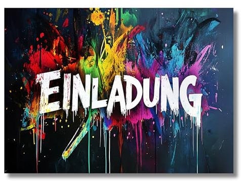 HIDEBLOOM Graffiti Einladungskarten Kindergeburtstag Junge und Mädchen I 12 Stück I DIN A6 (10,5 cm x 14,8 cm) I Einladungskarten Graffiti I Geburtstags-Einladungen Graffiti Splash
