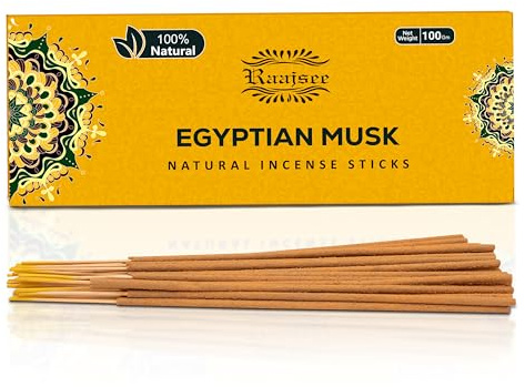 Raajsee Egyptian Musk Incense Sticks 100 Gm Pack-100% Pure Organic Natural Hand Rolled Free from Chemicals-for Church,Aroma Therapy,Relaxation,Meditation & Sensual Therapy