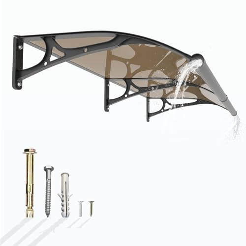 GUANSU-CN Vordach für Haustür 200x100cm, Aluminium Fenstervordach Polycarbonat Überdachung Haustür mit separater Entwässerung für UV-, Regen- und Schneeschutz
