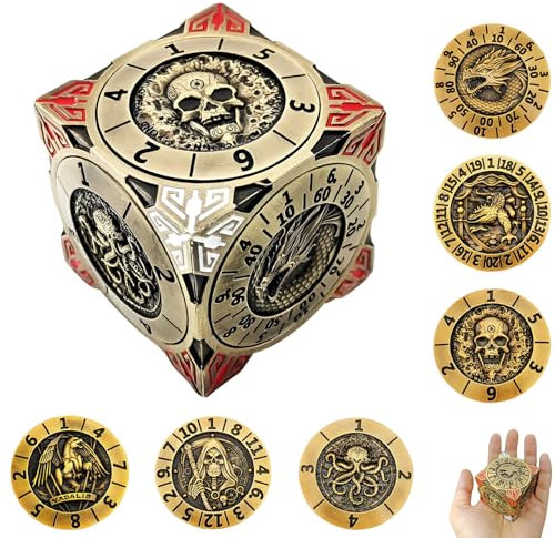 DND - Set di dadi 7 in 1 in metallo con rilievo 3D, Dungeons and Dragons, dadi poliedrici di gioco di ruolo, accessori per tablet RPG Fantasy D&D (bronzo)