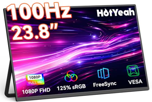 HotYeah - 60,5 cm (23 Zoll) 100Hz tragbarer Monitor, 1080P FHD 100% sRGB IPS USB-C HDMI großer externer Monitor, 2. Bildschirm für Heimspiele mit 180° verstellbarem Ständer für MacBook