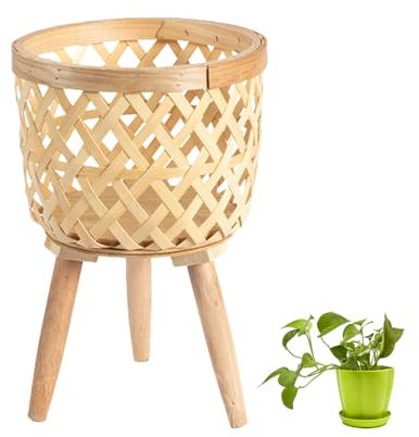 Hocker für Innenräume – Pflanzkorb aus Stoff mit stabilen Füßen, Ständer für Innenpflanzen mit Handinvestierkorb für Blumentöpfe im Blumentopf Display