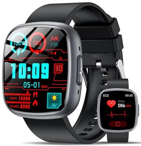 2025 𝐄𝐂𝐆+HRV/𝐆𝐥𝐲𝐜é𝐦𝐢𝐞 Montre Connectée avec IMC, 1.75'' HD Smartwatch avec Appel Bluetooth, 24H Cardiofrequenceme/SpO2, Moniteur de Sommeil, Appel d'urgence SOS pour Android/iOS