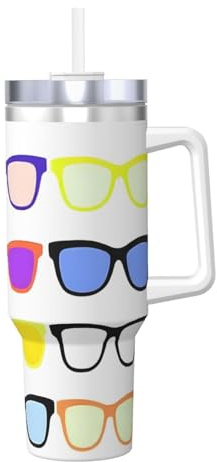 ZSUUGJ Colorful Eye Glasses 40oz Insulated Tumbler with Handle and Straw Lid Insulated Travel Mug, Coffee Cup, Reusable Water Bottle, Ideal for Car, Work, Gift