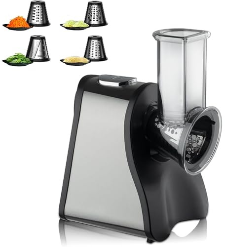 Râpe électrique à fromage et légumes avec 4 lames, opération One-Touch pour déchiquetage facile, idéale pour salades, noix et fruits