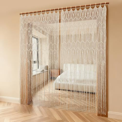 TouTToNG 2 Pezzi Tenda per Porta in Stile Bohémien, Tende Macrame 100 * 200cm/1 Pezzo, Tenda a Porta Intrecciata in Tessuto di Cotone, per Porte, Finestre, Soggiorno, Camera da Letto, Matrimonio