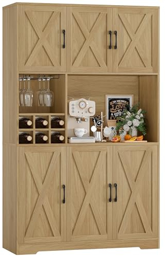 HOCSOK Küchenschrank, Buffetschrank mit abnehmbarem Weinglashalter, 106x180 | Sideboard mit Abnehmbarem, Flaschenhalter, 6 Türen, Vorratsschrank für Küche, Wohnzimmer & Esszimmer