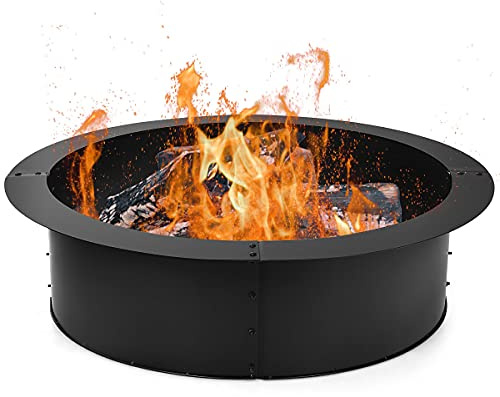 COSTWAY Anello per Braciere, Braciere da Esterno Rotondo in Acciaio Resistente, Diametro Interno 76 cm, Braciere per Fuoco a Legna Carbonella, per Giardino e Spiaggia, 93 x 25 cm