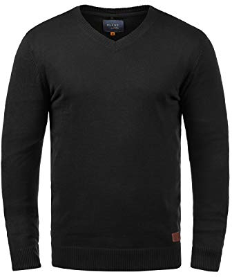 BLEND BHLasse Homme Pull en Maille Fine Pull avec col en V Mélange de Coton Regular Fit, Taille:XL, Couleur:Black (70155)