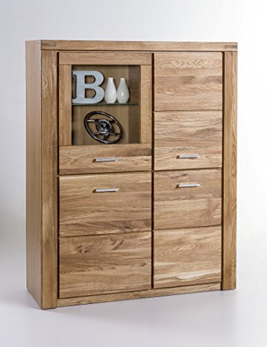 moebel-store24 Vitrine mit 3 Türen, 1 Glastür, Taber Wildeiche - Teilmassiv