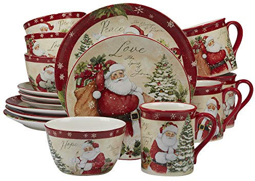 Certified International Piece Dinnerware Set, Service for 5 Holiday Wishes-Vajilla de 16 Piezas, Servicio para 5 Personas, cerámica, Mulicolored