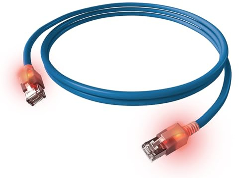 EasyLan DualBoot LED Patchkabel RJ45 S/FTP Kat.6A (Class EA), mit saCon Stecker, LSOH, blau, 1 m