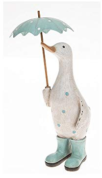 David's Polka Dot Print Cute Shabby Chic Duck Ornament Figurine With Umbrella and Wellington Boots (Aqua)