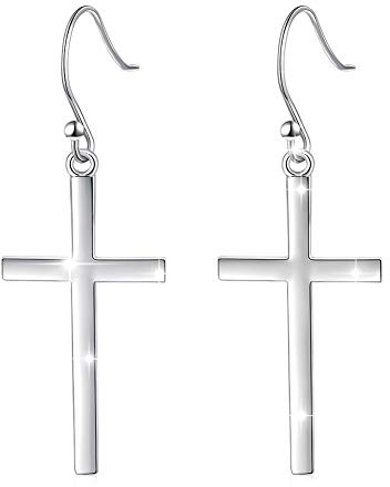 Flyow Ohrringe Silber 925 Religiöse Klassische Kreuz Ohrringe Baumeln Lassen Damen Mädchen Hypoallergen Draht Angelhaken, Geschenk für Damen