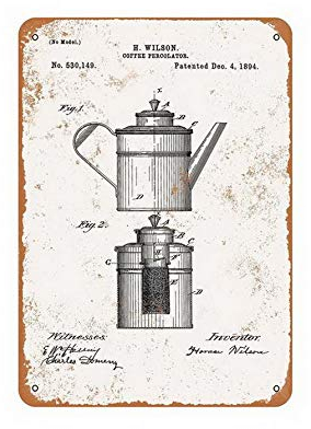 ABLERTRADE 1894 Coffee Percolator Patent Sign Vintage Metal Tin Wall Plaque 8X12 Inches