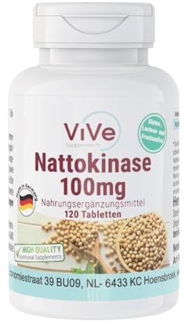 Nattokinase 100mg - 120 Tabletten - schluckfreundlich - Hochdosiert - Vegan | Qualität aus Deutschland von ViVe Supplements