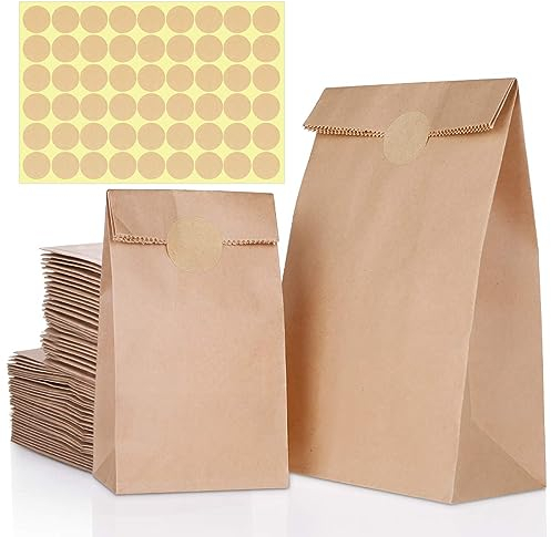 Braun Papiertüten, 80 Stück Kraftpapiertüten Enthält 2 Größen Papier Tüten für Geschenktüten Ostertüten Brot Belegte Brote Keks Süßigkeiten