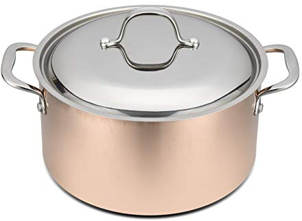 Baumalu B'Chef Cocotte en cuivre avec couvercle | Paroi épaisse avec revêtement en acier inoxydable | Idéal pour votre plaque à induction | Induction