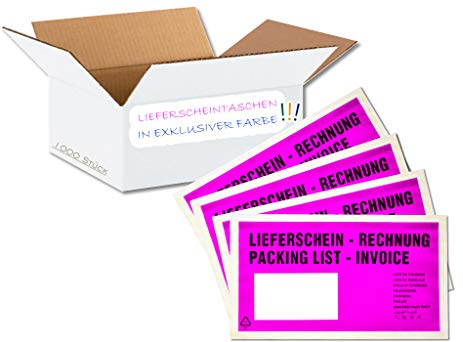 dm-folien Lieferscheintaschen DIN LANG I 1000 Stück I Selbstklebende Versandtaschen mit Aufdruck I Pink-transparentes Paketzubehör für Lieferscheine & Rechnungen I Versandzubehör aus PP