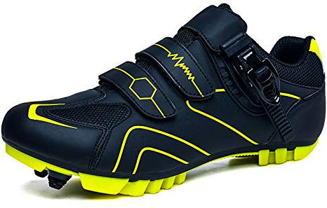 Prodkfe Moutntain Fahrradschuhe Herren Damen MTB Schuhe SPD Mountainbike Schuhe mit Schnalle A Schwarz Grün 42 EU